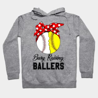 Busy Raising Ballers Red Bow Softball Baseball Hoodie